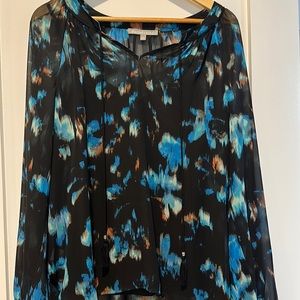 Women’s Large Black/Blue silk blouse, like new.